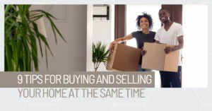 Couple holding boxes, home buying and selling.