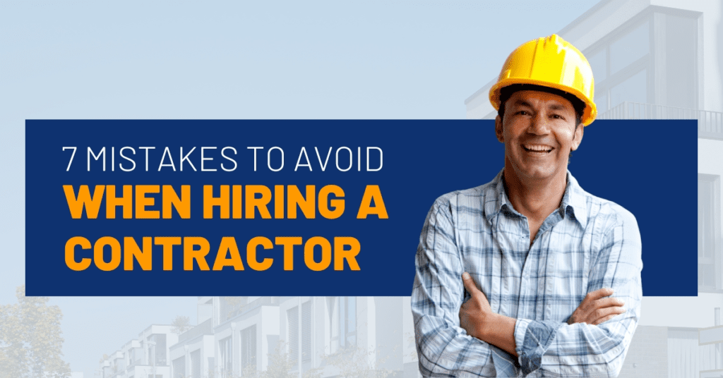 Smiling contractor in hard hat, text overlay.